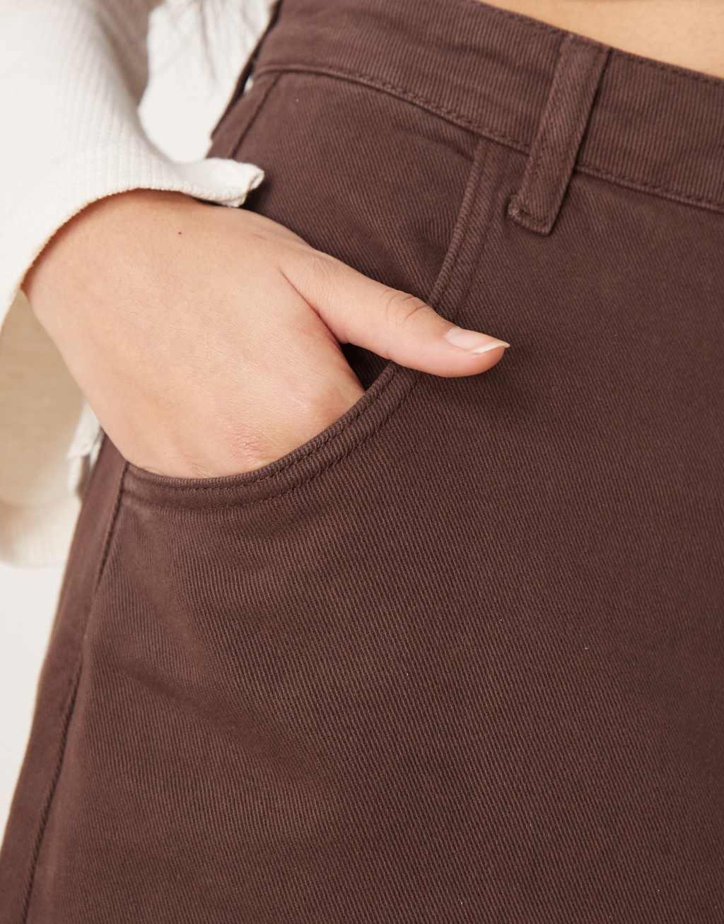 ASOS DESIGN denim maxi skirt with back slit in brown tint Product Image