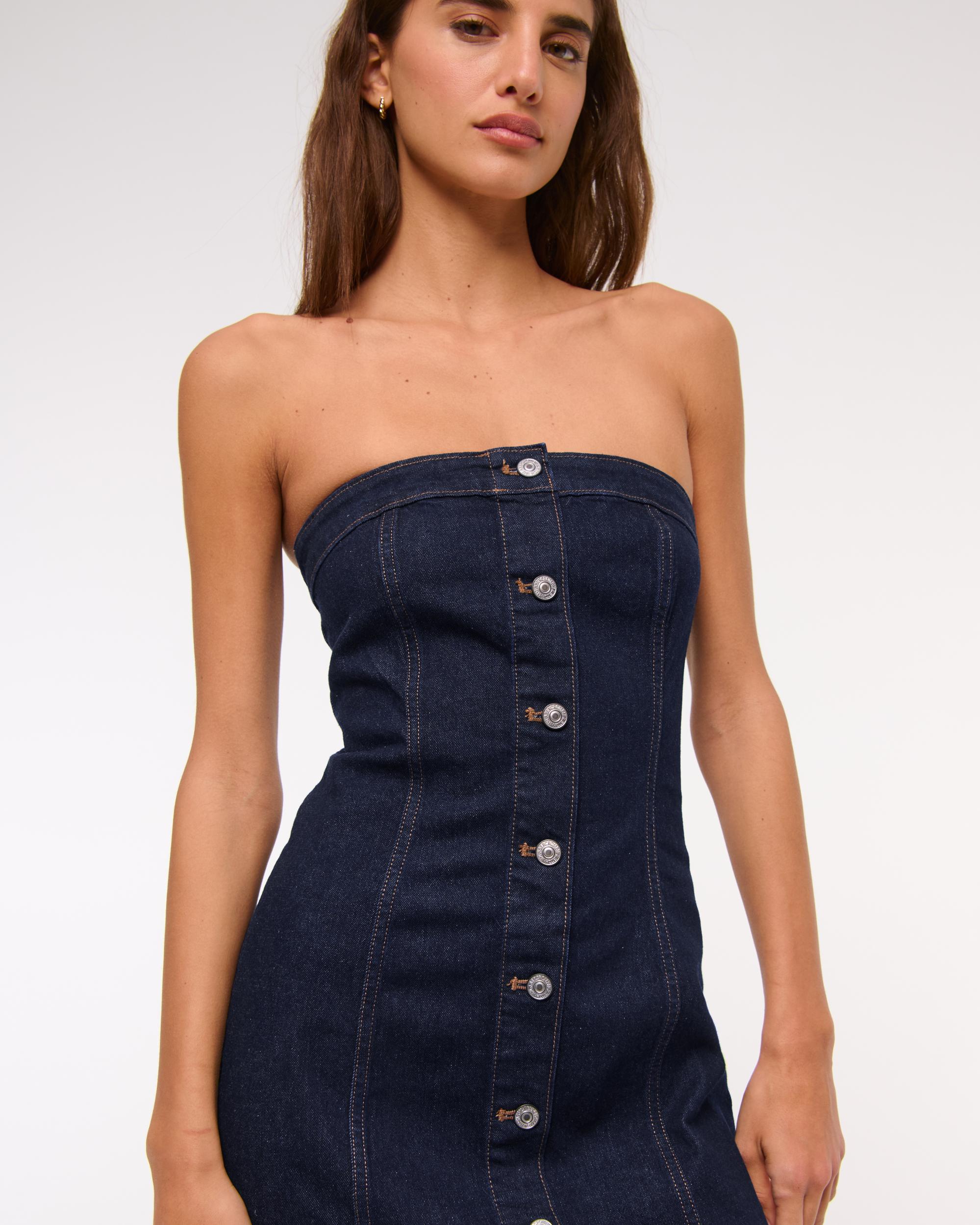 The A&F Mara Strapless Denim Mini Dress Product Image