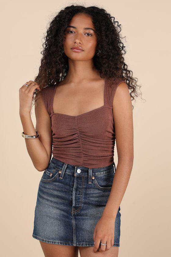 Carsten Brown Ruched Cutout Tank Top Product Image