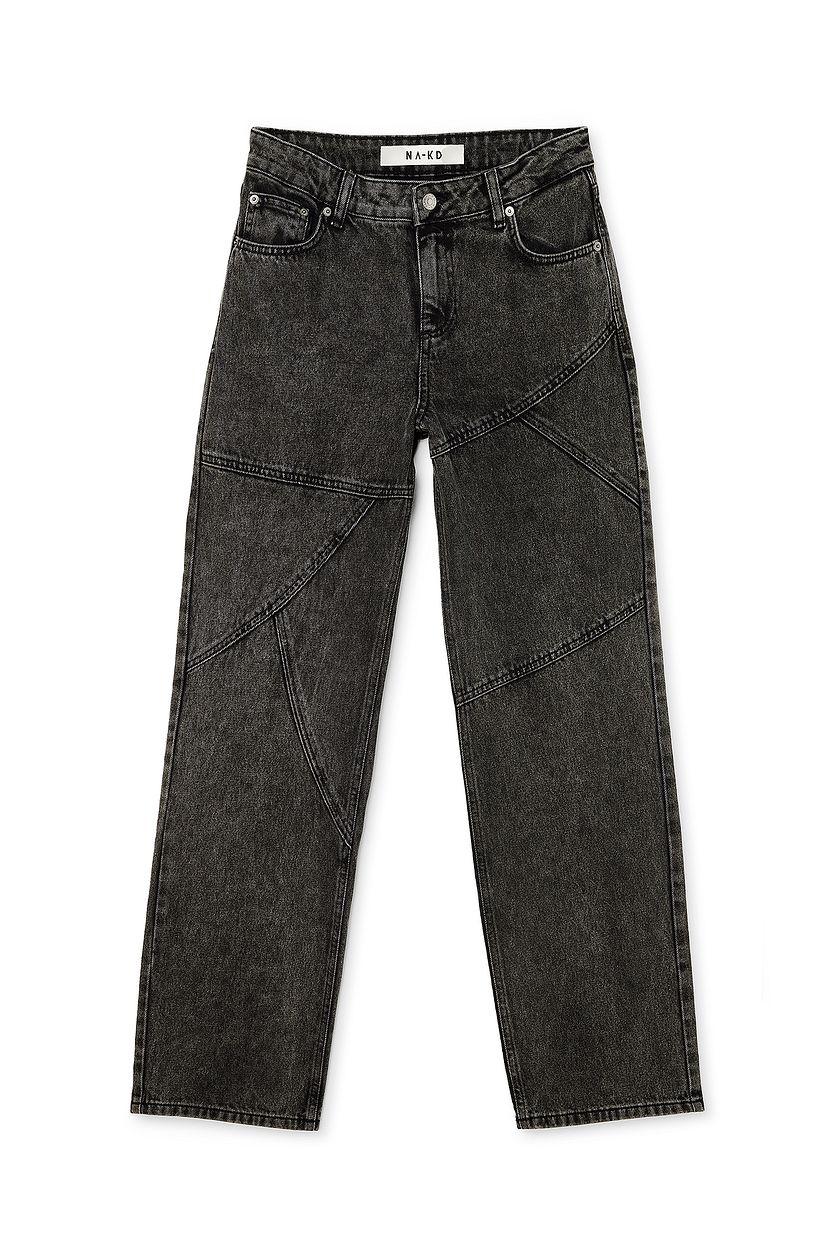 Mid Waist Loose Jeans with Seam Details Grey Product Image