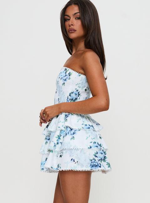 Sunkiss Frill Mini Dress White / Blue Product Image
