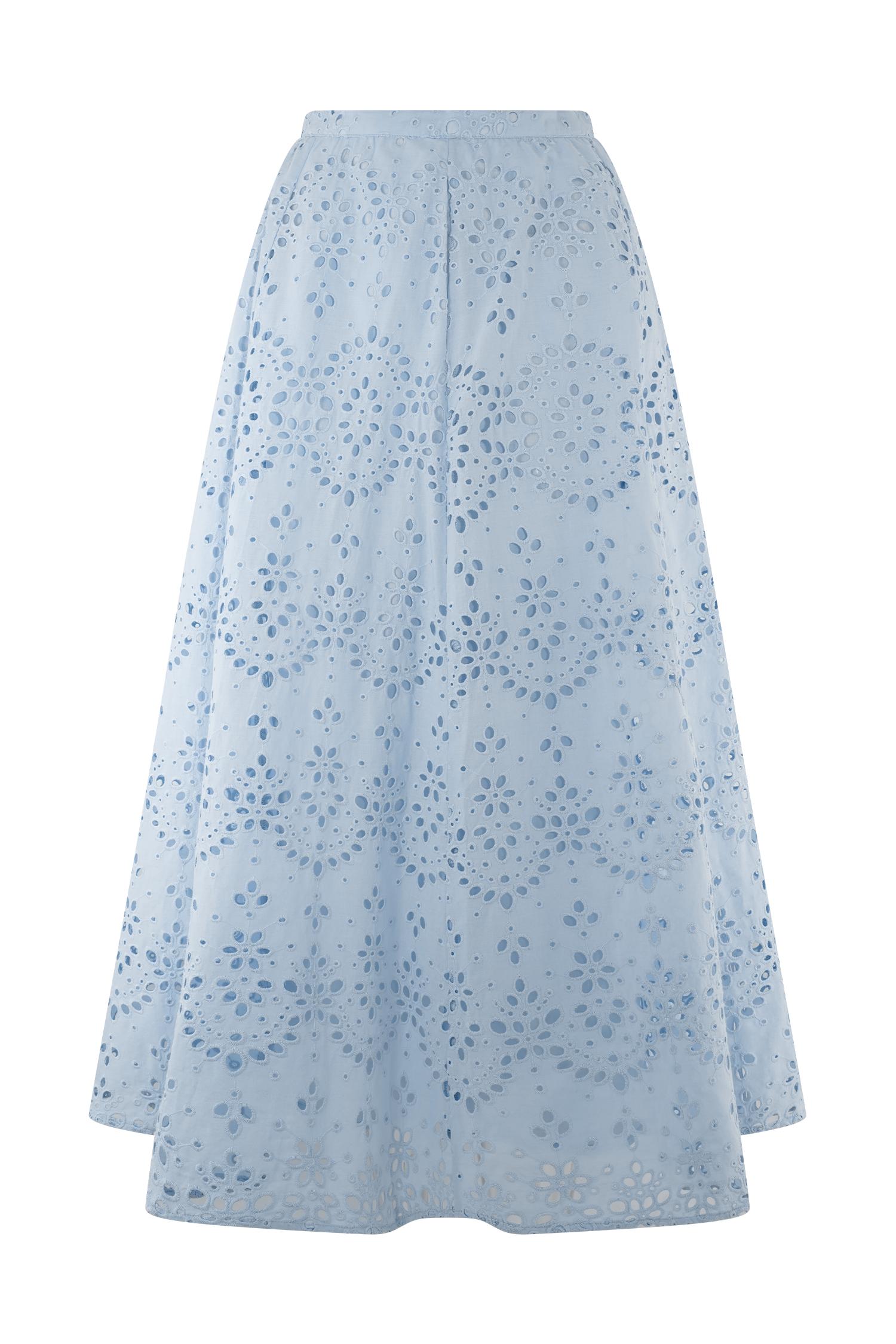 Arla Broderie Midi Skirt - Pale Cornflower Blue Product Image