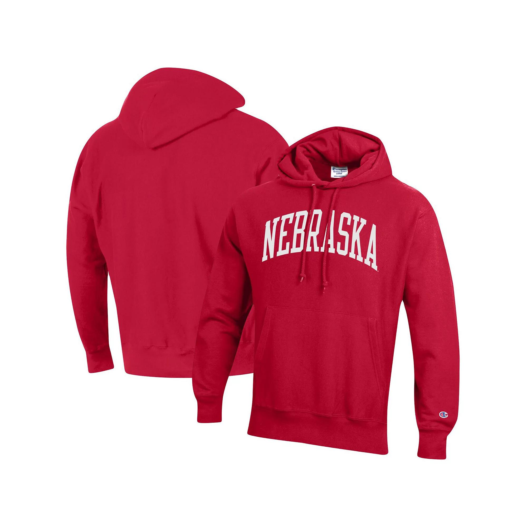Men's Champion Scarlet Nebraska Huskers Team Arch Reverse Weave Pullover Hoodie, Size: Large, Red Product Image
