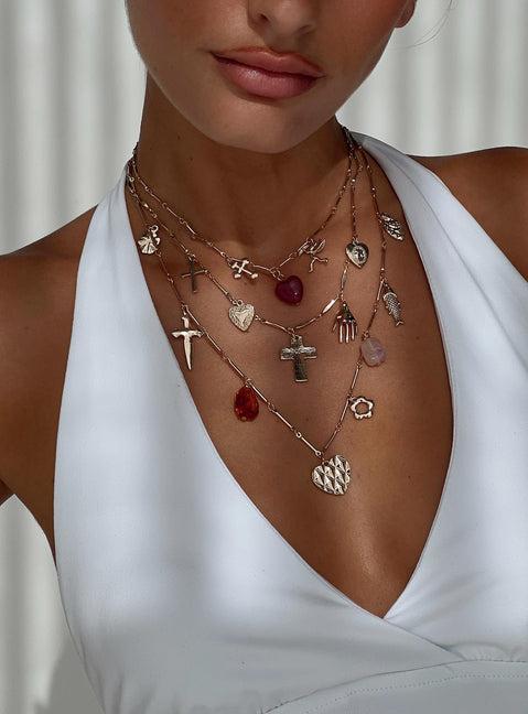 Kiss And Tell Layered Charm Necklace Gold Product Image