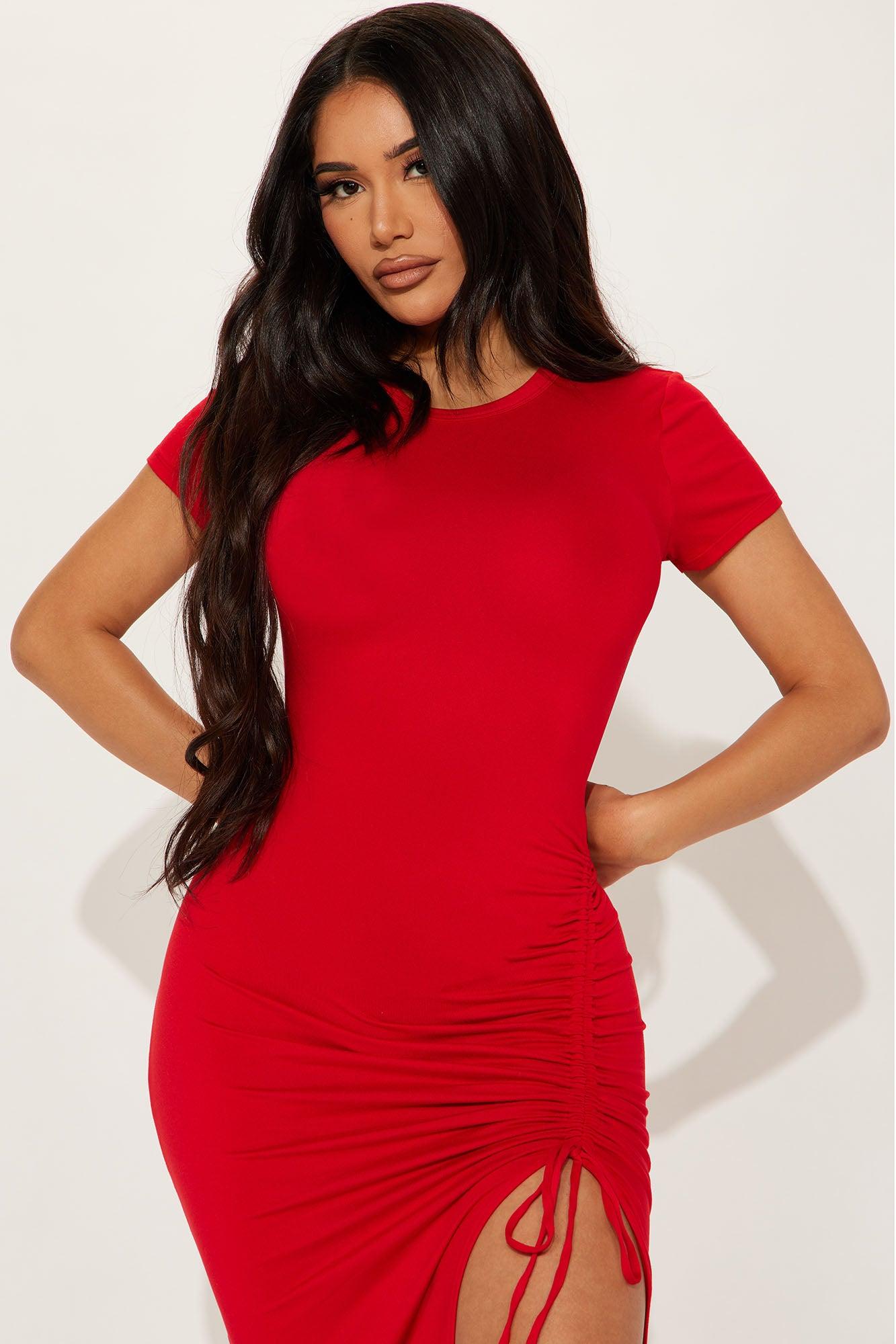 Dani Ruched Midi Dress - Red Product Image