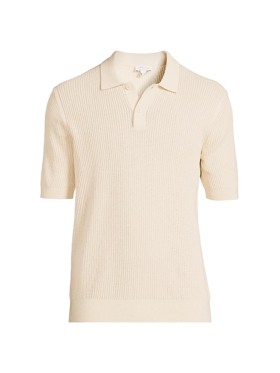 Mens Cotton Mesh Stitch Short-Sleeve Polo Shirt Product Image