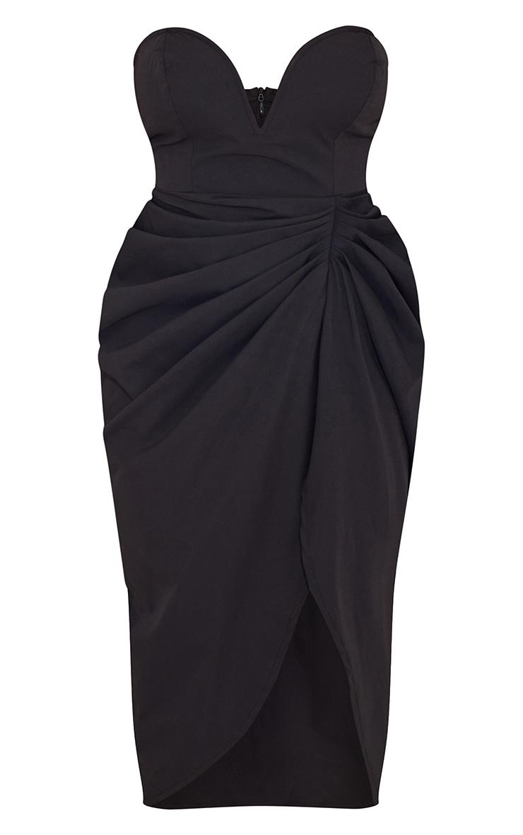 Black Woven Bandeau V Bar Gathered Hip Midi Dress Product Image