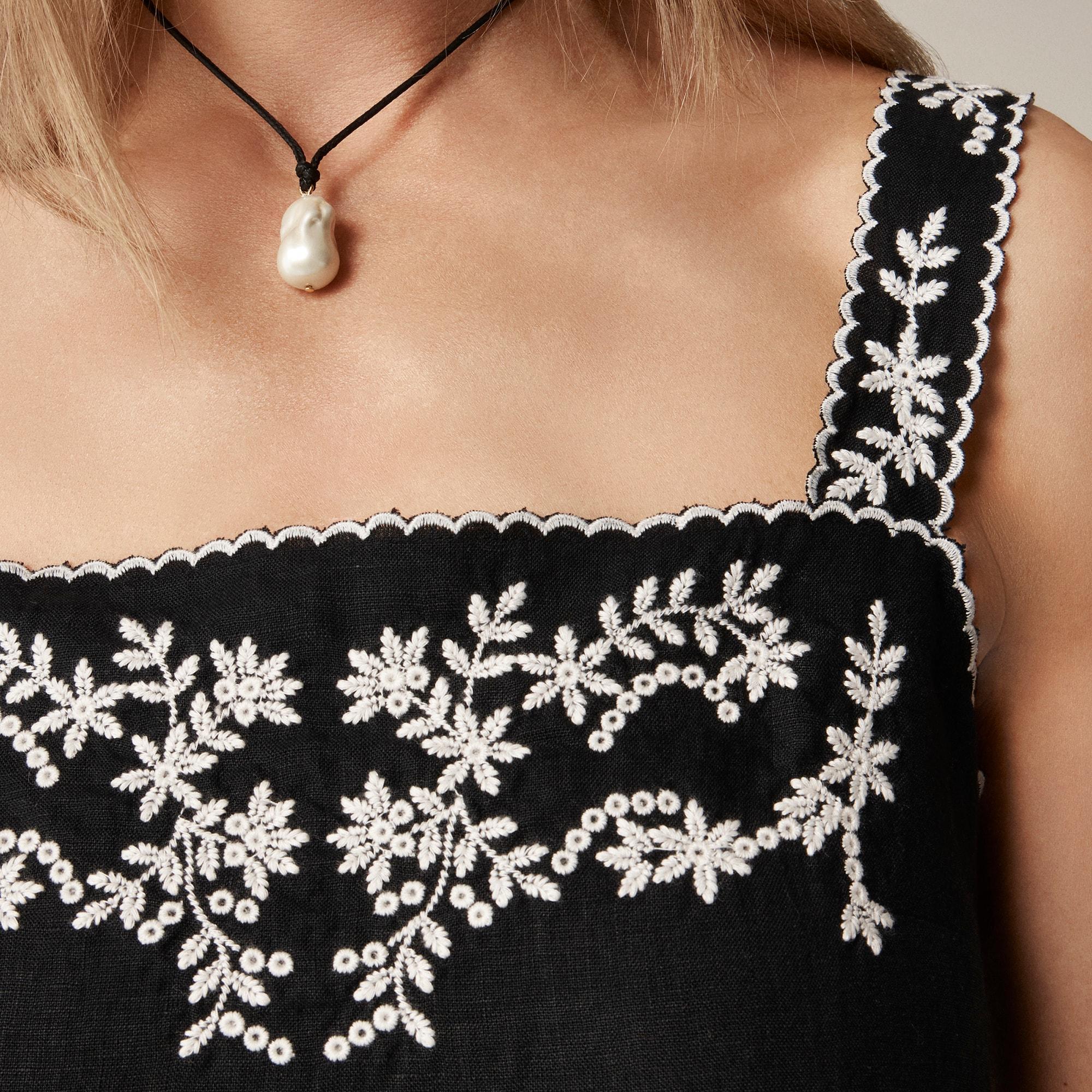 Embroidered linen shift dress Product Image