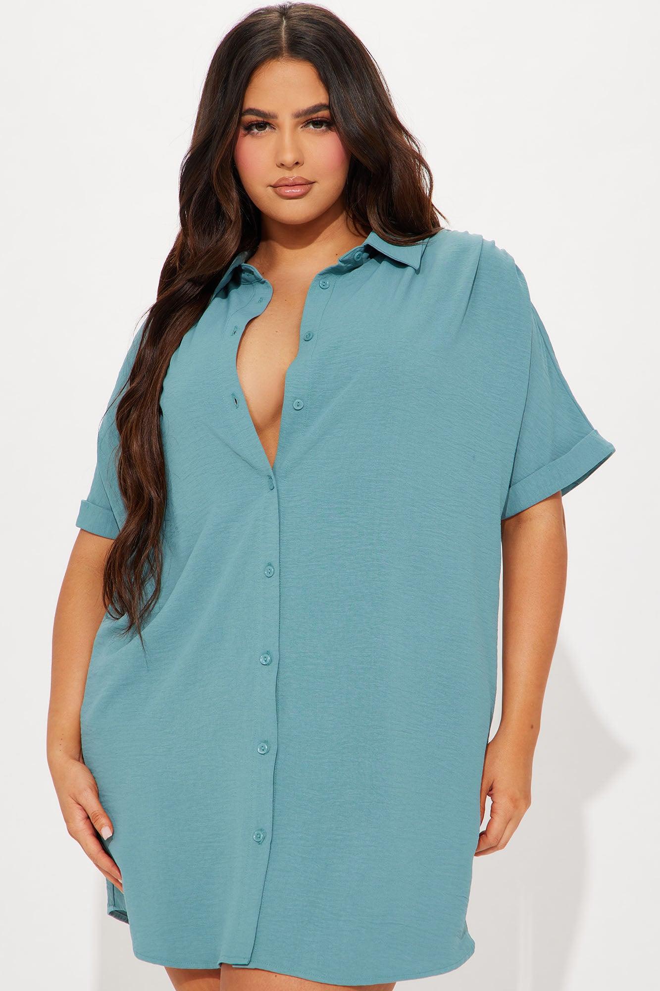 Amelia Mini Shirt Dress - Green Product Image