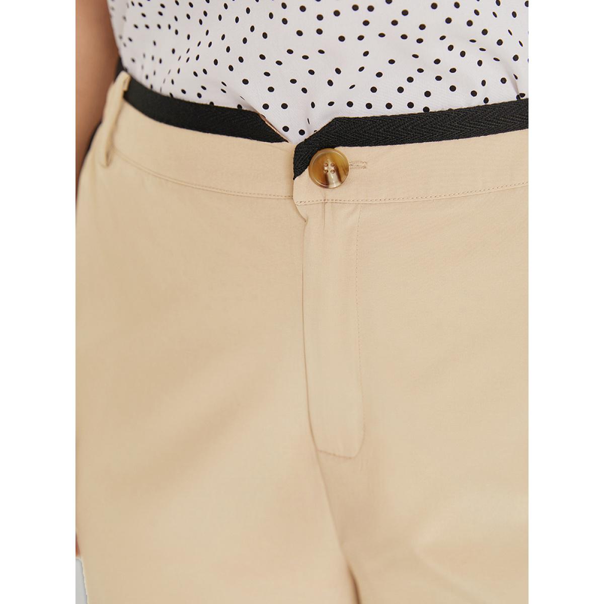 Plus Size Two Tone Pocket Patchwork High Rise Pants Women Ivory Elegant Straight Leg High Rise Dailywear Pants BloomChic 26/4X Product Image