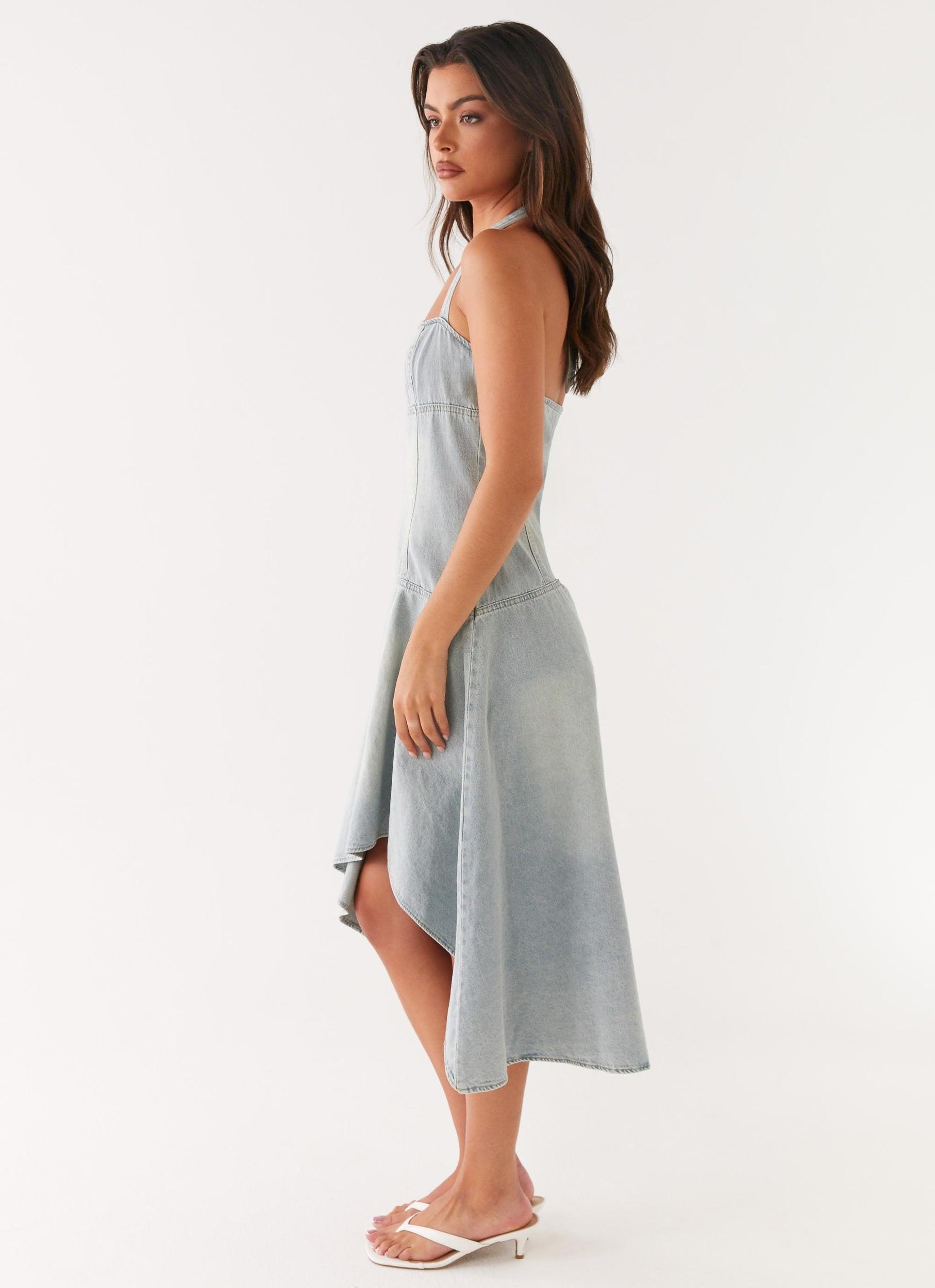 Tanisha Denim Midi Dress - Washed Blue Product Image