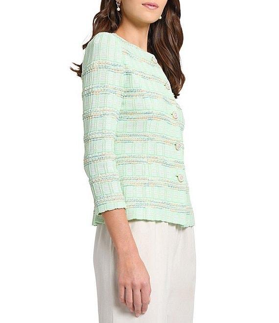 MISOOK Tailored Soft Plaid Textured Knit Round Neck Bracelet Sleeve Jacket Product Image