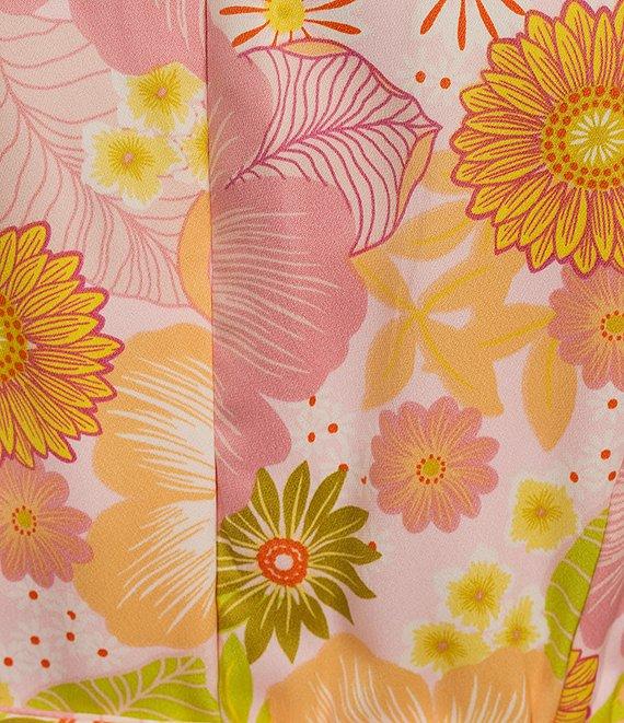 Moda Tara Long Sleeve Floral Print Pleated Satin Crepe Maxi Dress Product Image