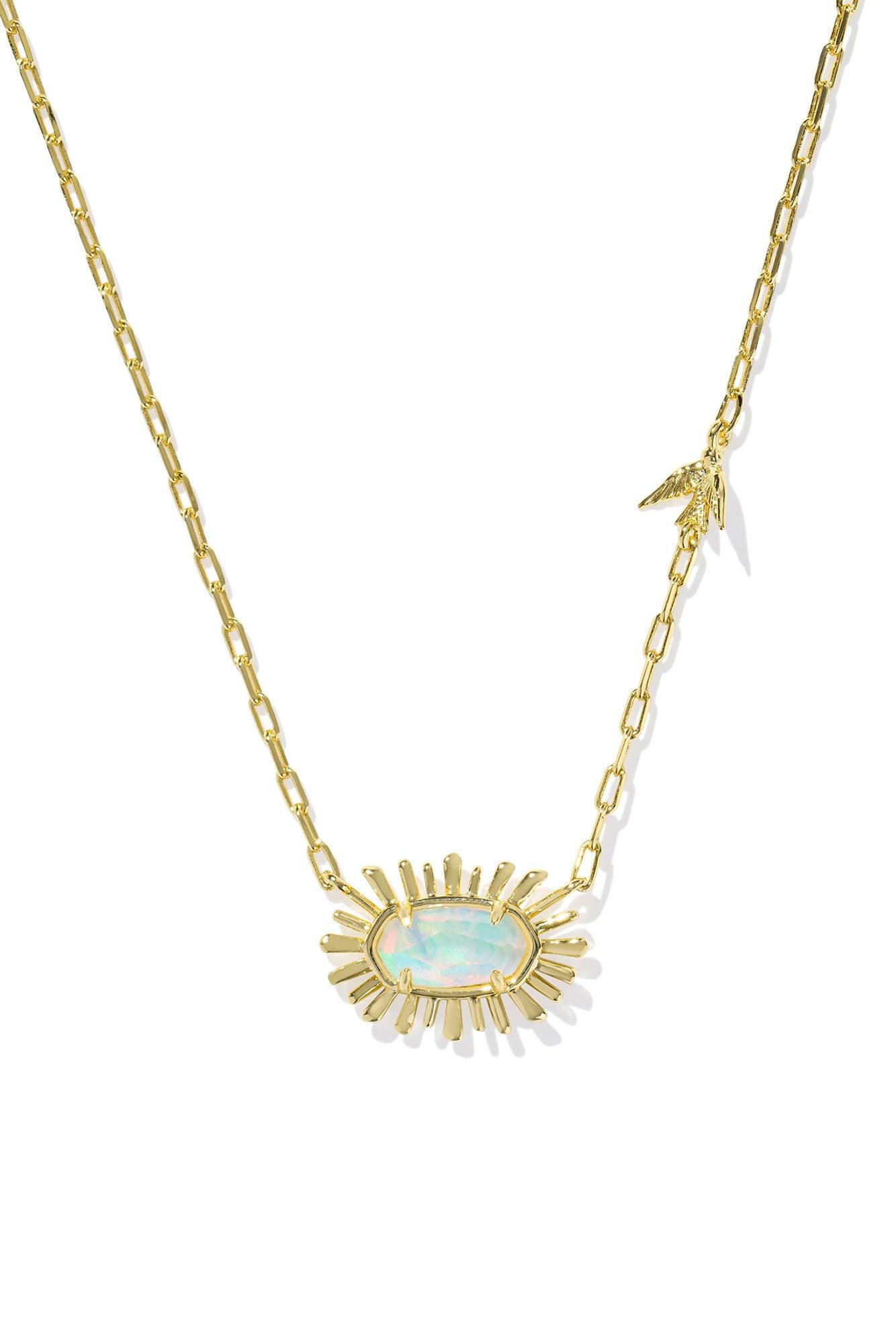 Elisa Bird Gold Short Pendant Necklace Opalite Illusion Product Image
