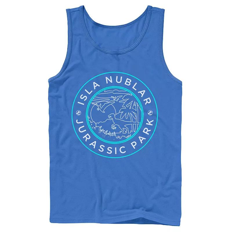 Men's Jurassic Park Isla Nublar Badge Retro Tank Top,  Product Image