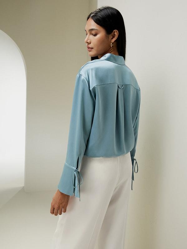 LILYSILK Womens Button Up Shirt Silk - Taupe Natural Silk - Fashionable Drawstring Shirt XL Product Image