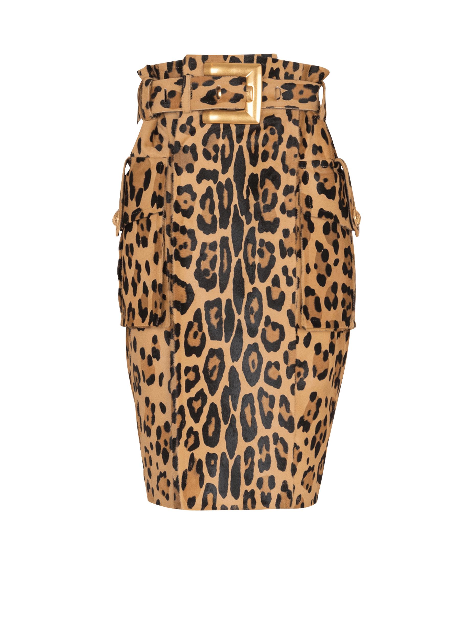 Ponyskin-style leather midi skirt with leopard pattern Product Image