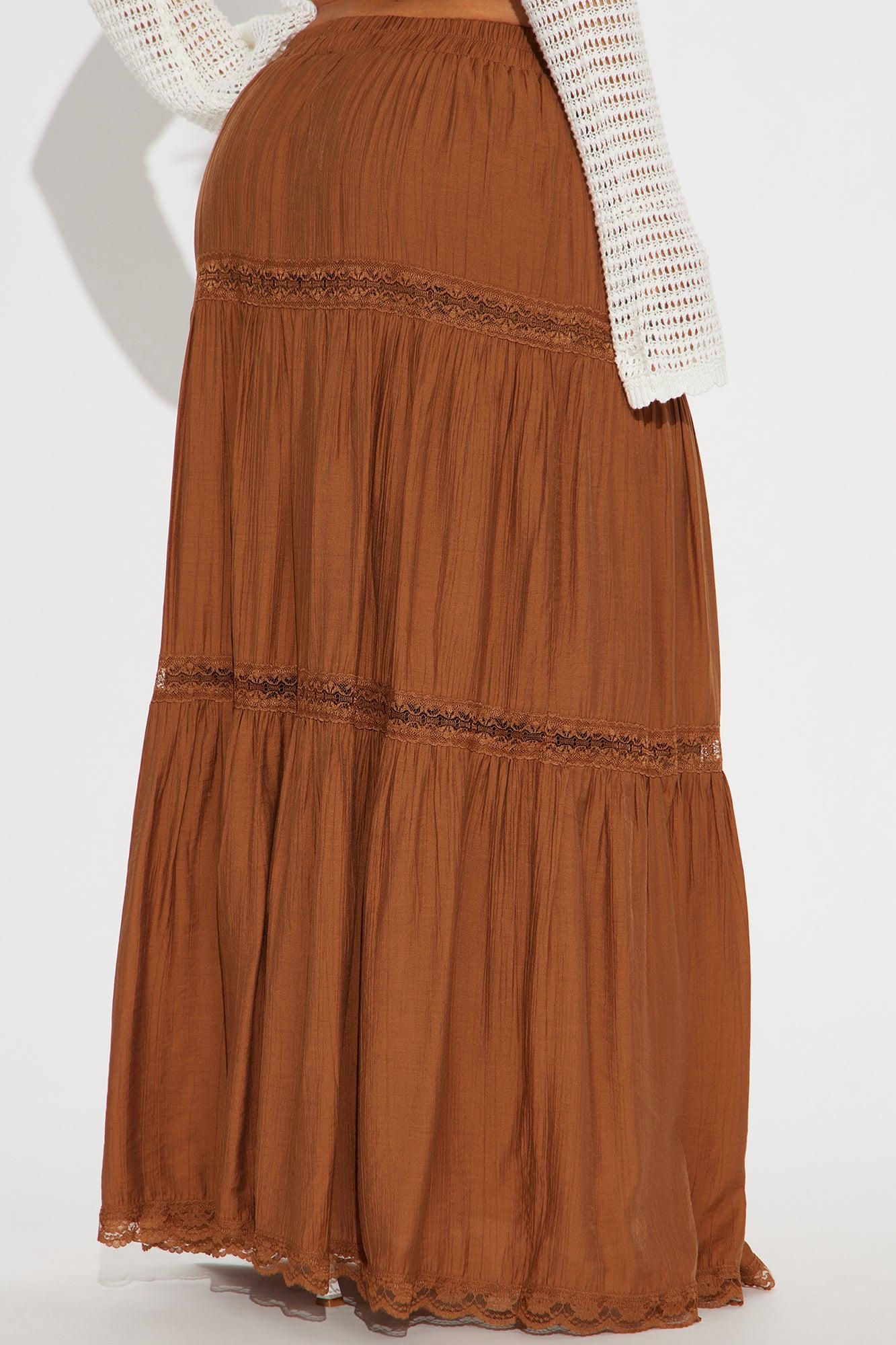 Natalia Tiered Gauze Maxi Skirt - Brown Product Image