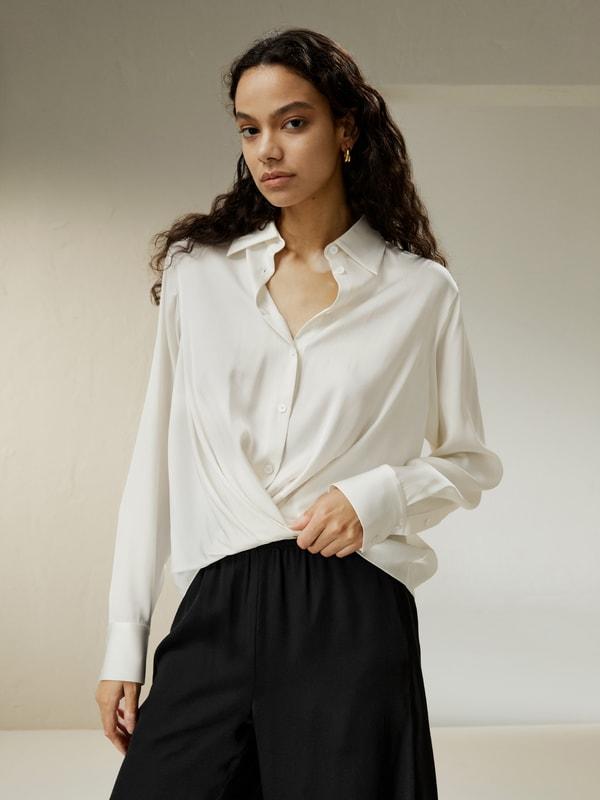 Hem Pleated Silk Blouse Product Image