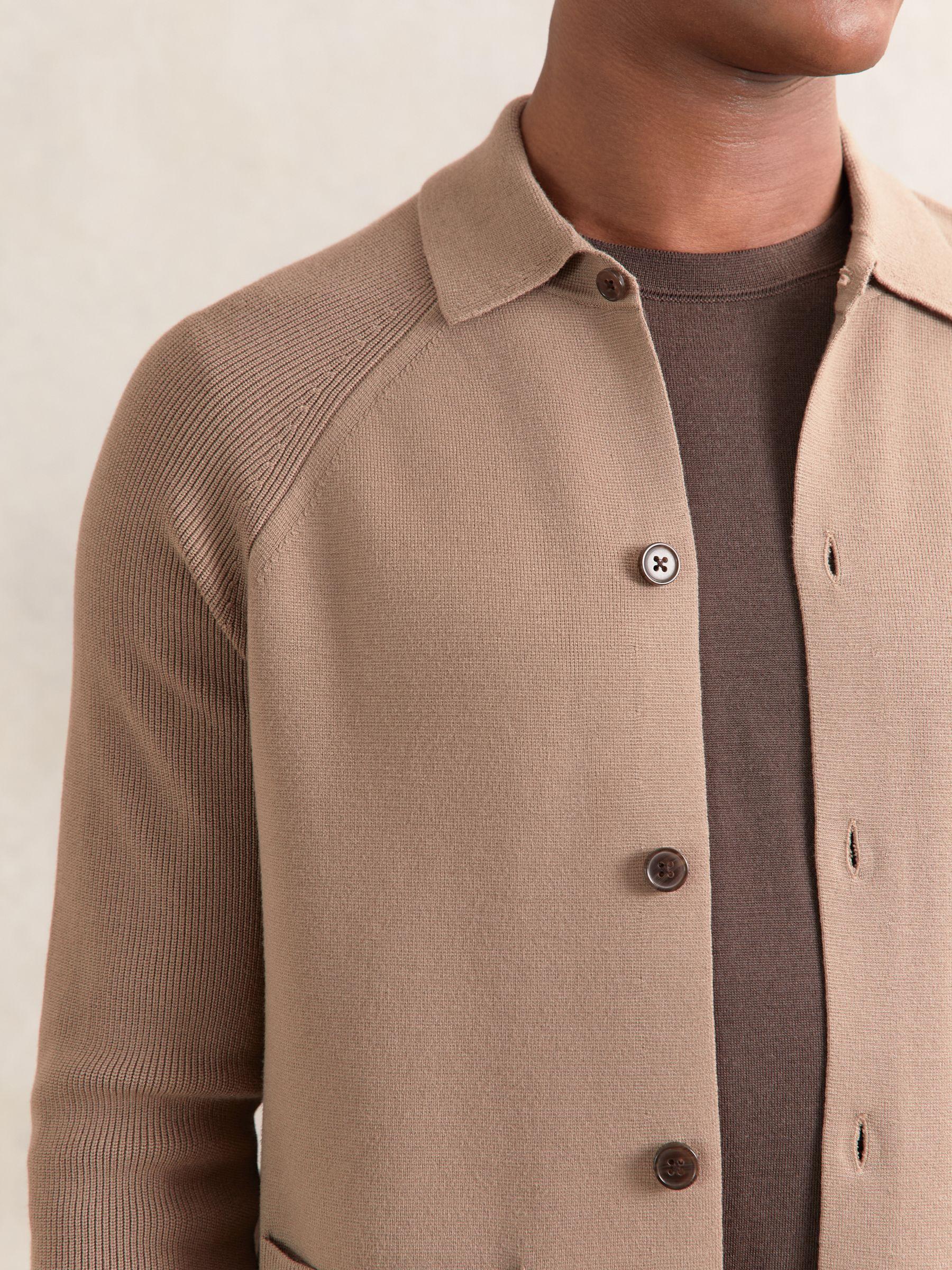 Button-Through Ribbed-Sleeve Shirt in Camel Brown Product Image