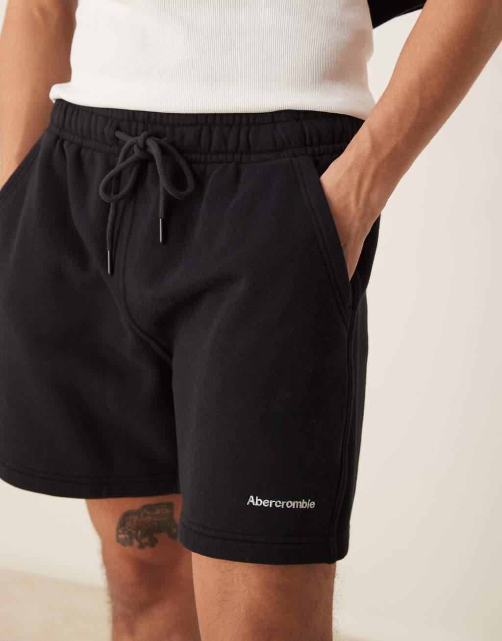 Abercrombie & Fitch logo drawstring fleece shorts in black - part of a set Product Image