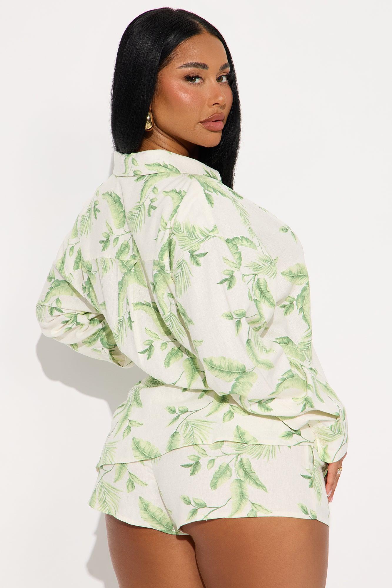 Palms Behavior Linen Short Set - Green/combo Female Product Image