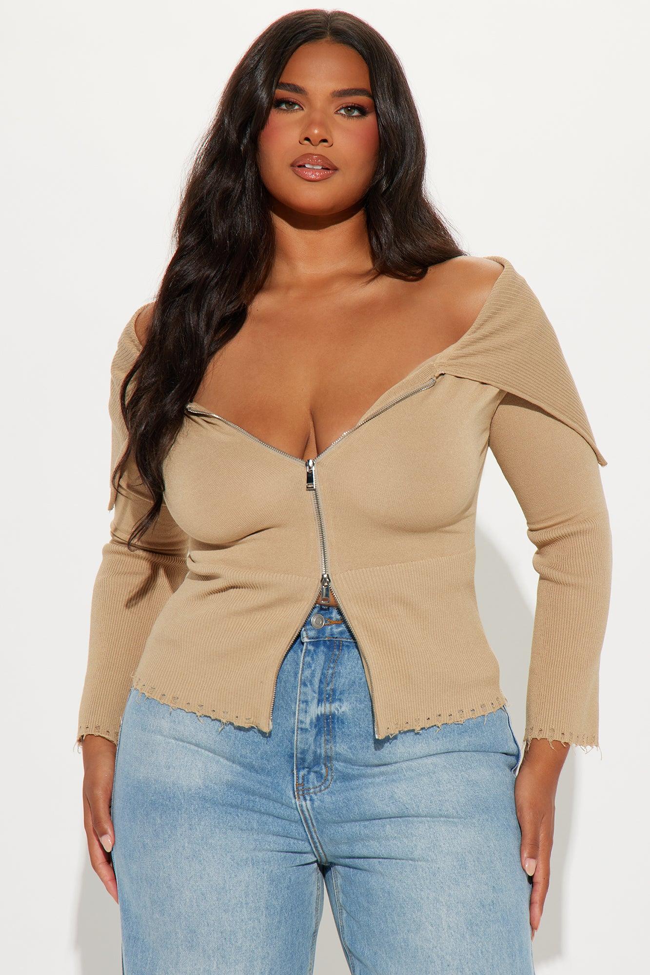 Rylee Off Shoulder Cardigan - Taupe Product Image