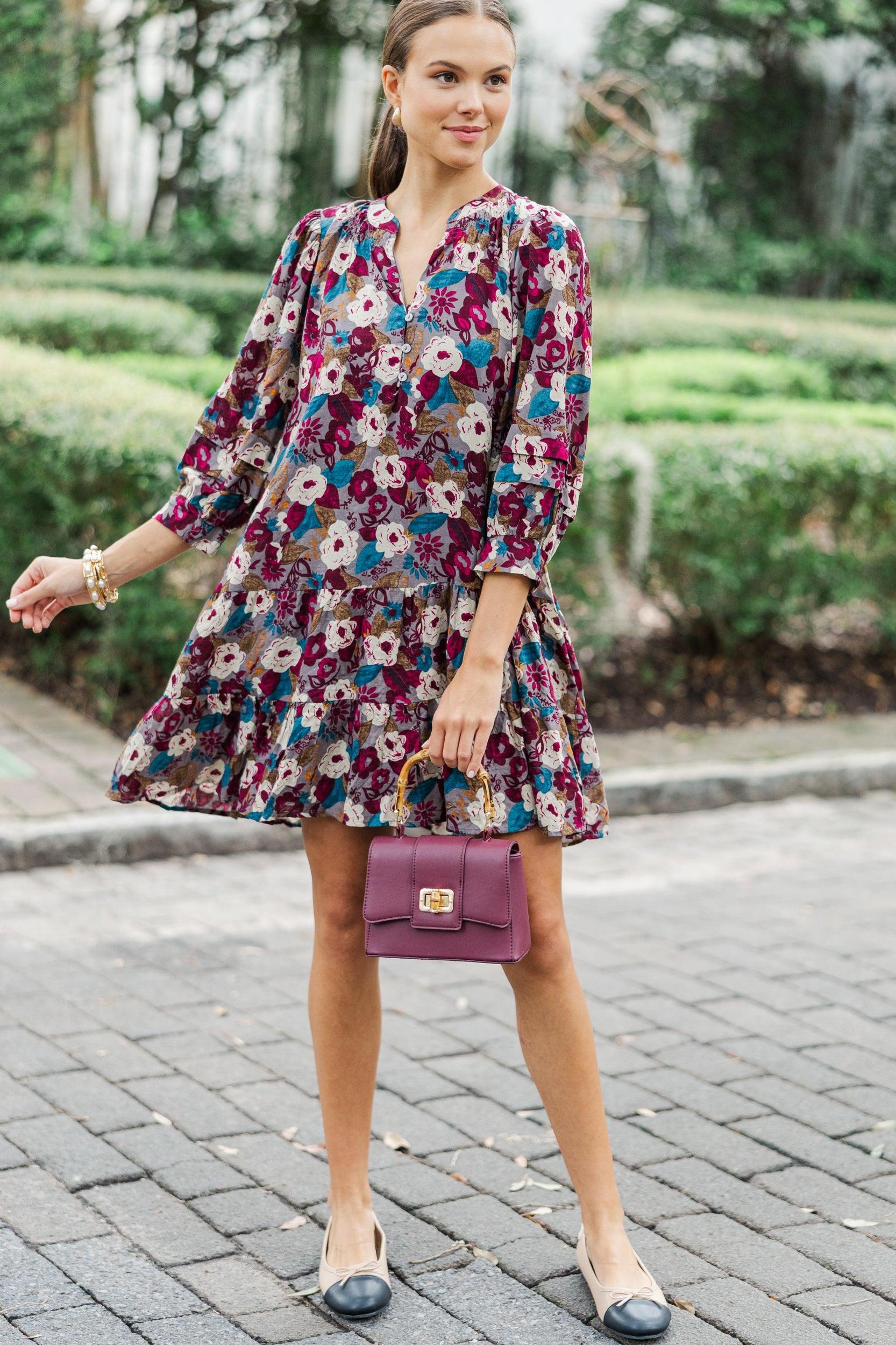 All Better Burgundy Red Floral Dress Female Product Image