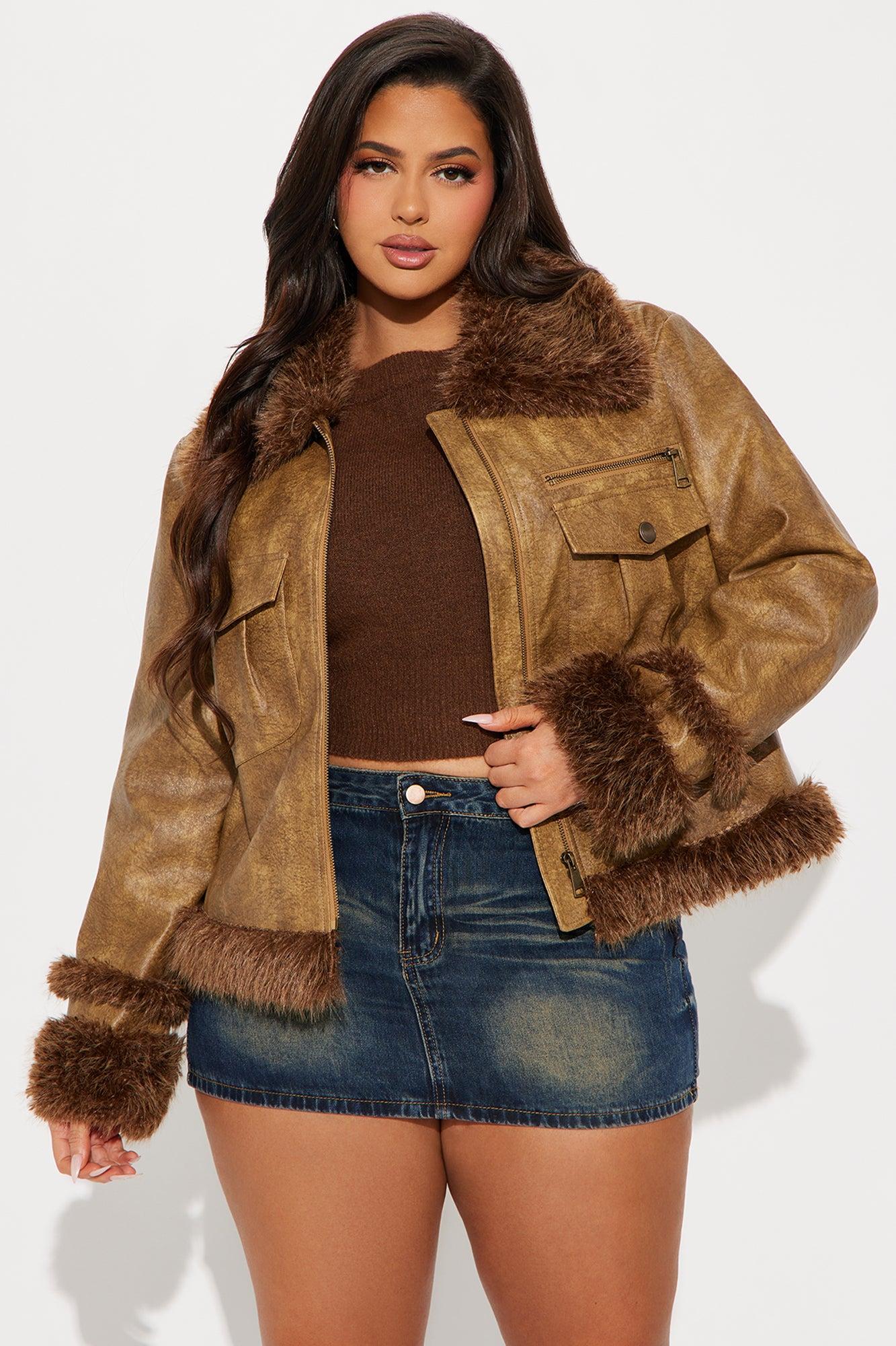 Caught Off Guard Washed Faux Leather Jacket - Cognac Product Image