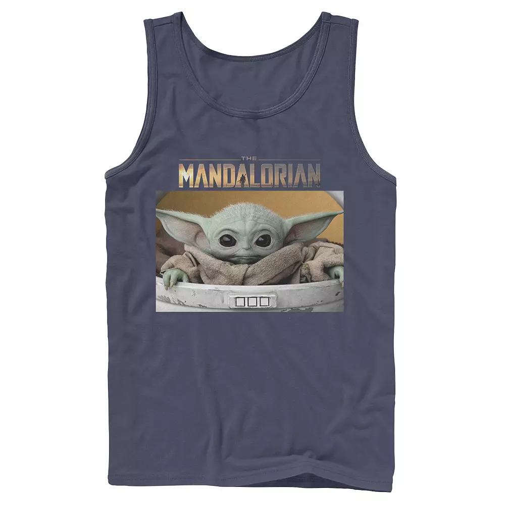 Men's Star Wars The Mandalorian The Child aka Baby Yoda Big Eyes Portrait Logo Tank Top,  Product Image