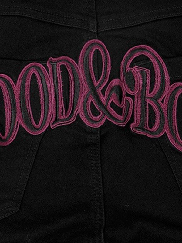 Men's Letter Embroidered Print Zip Up Loose Jeans Product Image