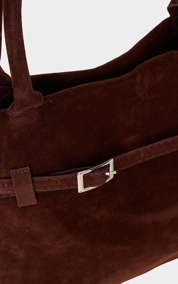 Chocolate Faux Suede Buckle Square Tote Bag Product Image