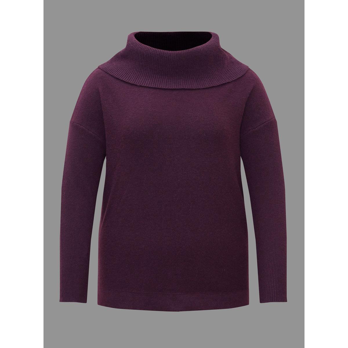 Plus Size Supersoft Essentials Turtle Neck Asymmetrical Hem Slit Pullover Eggplant Women Casual Loose Long Sleeve Turtleneck Everyday Pullovers BloomChic 10/M Product Image