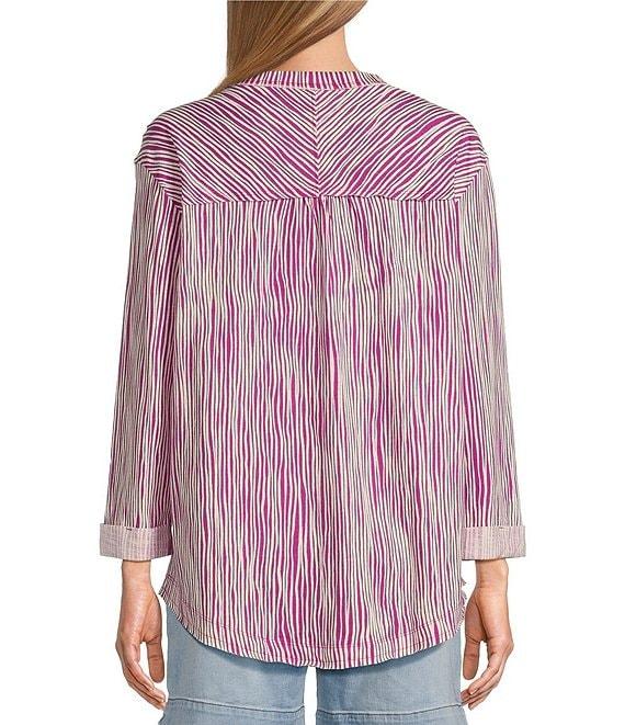 Westbound Stripe Print Rolled 3/4 Sleeve Faux Henley Top Product Image