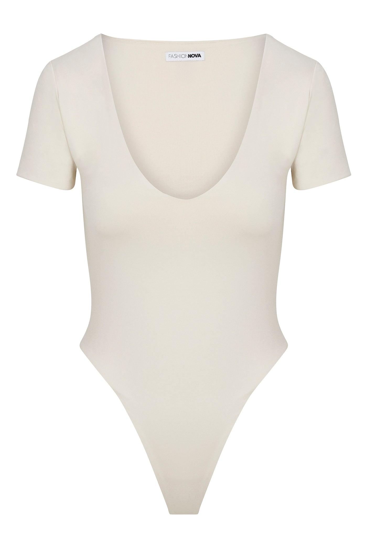 Contour Double Lined Short Sleeve High Cut Bodysuit - Bone Female Product Image