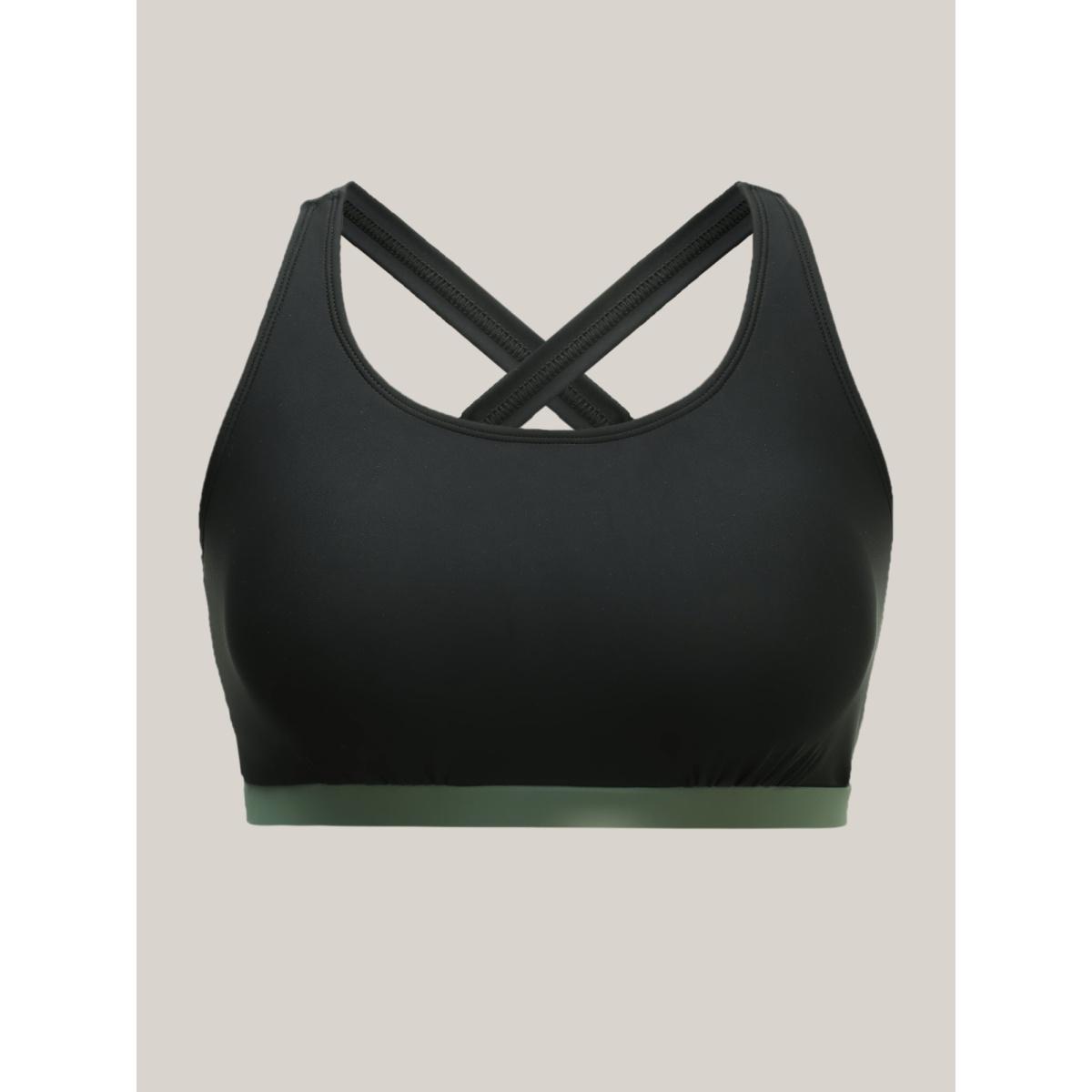 Plus Size 2-in-1 Padded Color Contrast Swim Tankini Women's Swimwear ArmyGreen Resort Contrast High stretch Bodycon U-neck Curve Swim Tops BloomChic 12/L Product Image