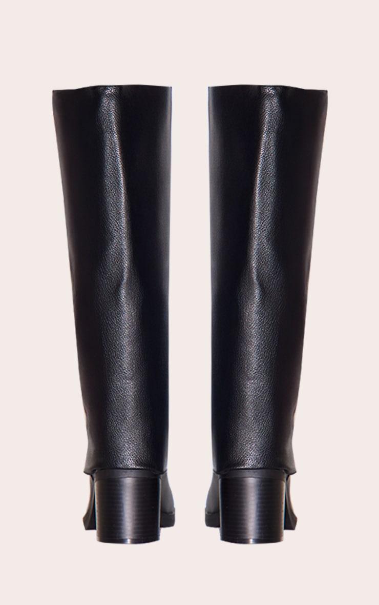 Black Pu Round Toe Fold Over Low Block Heel Boots Product Image