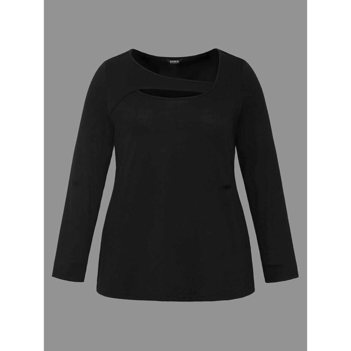Plus Size Asymmetrical Neckline Long Sleeve T-shirt Black Women Casual Cut-Out Asymmetrical Neck Everyday T-shirts BloomChic 18-20/2X Product Image