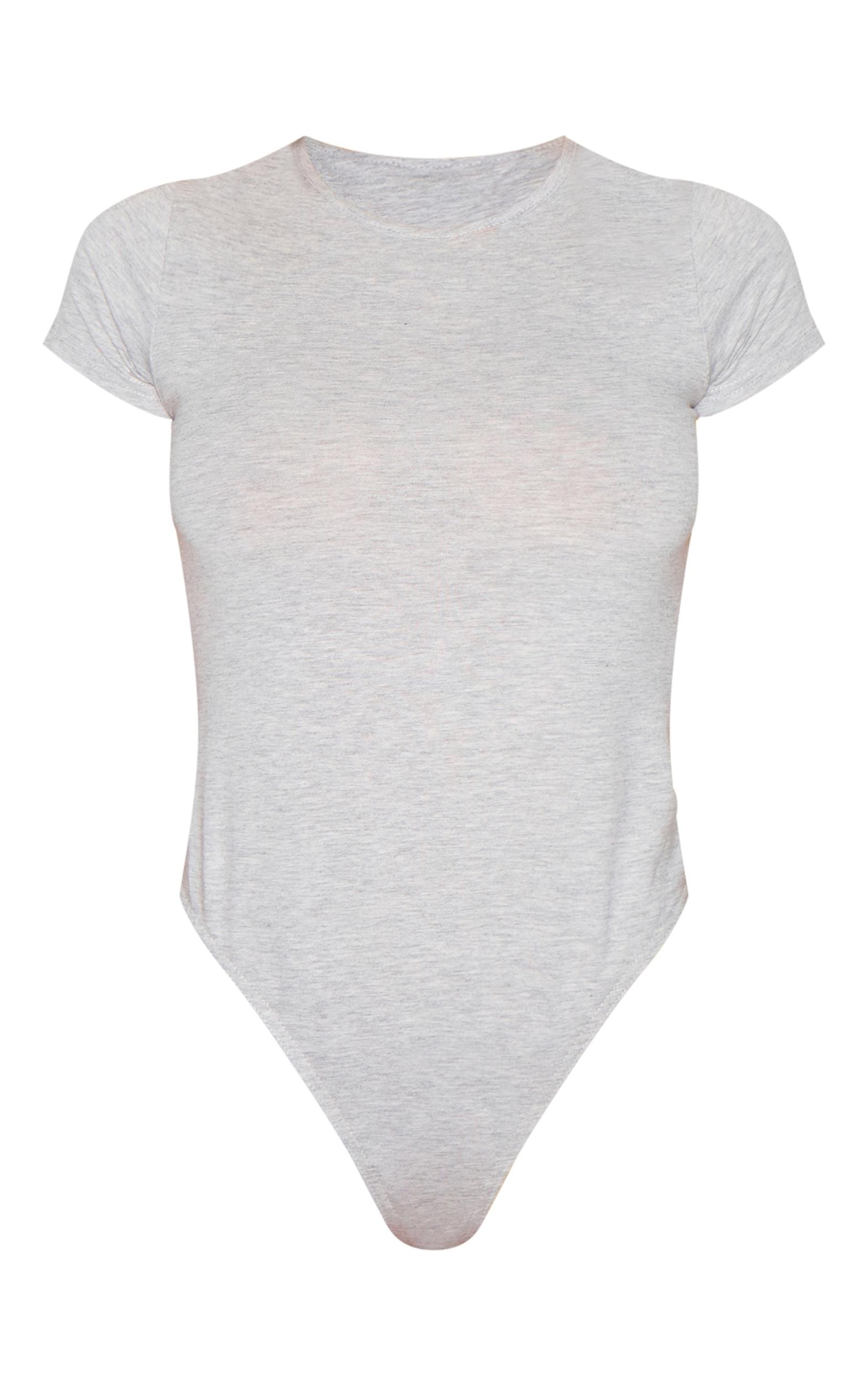 Grey Marl  Basic Cotton Blend Fitted Short Sleeve Bodysuit Product Image