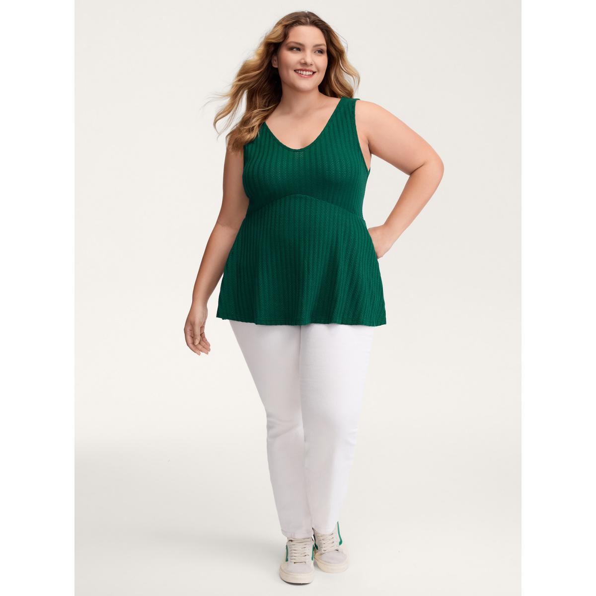 Plus Size Textured Knit V-Neck Cinched-Waist Tank Top Women Teal Leisure V-neck Casual Tank Tops Camis BloomChic 22-24/3X Product Image