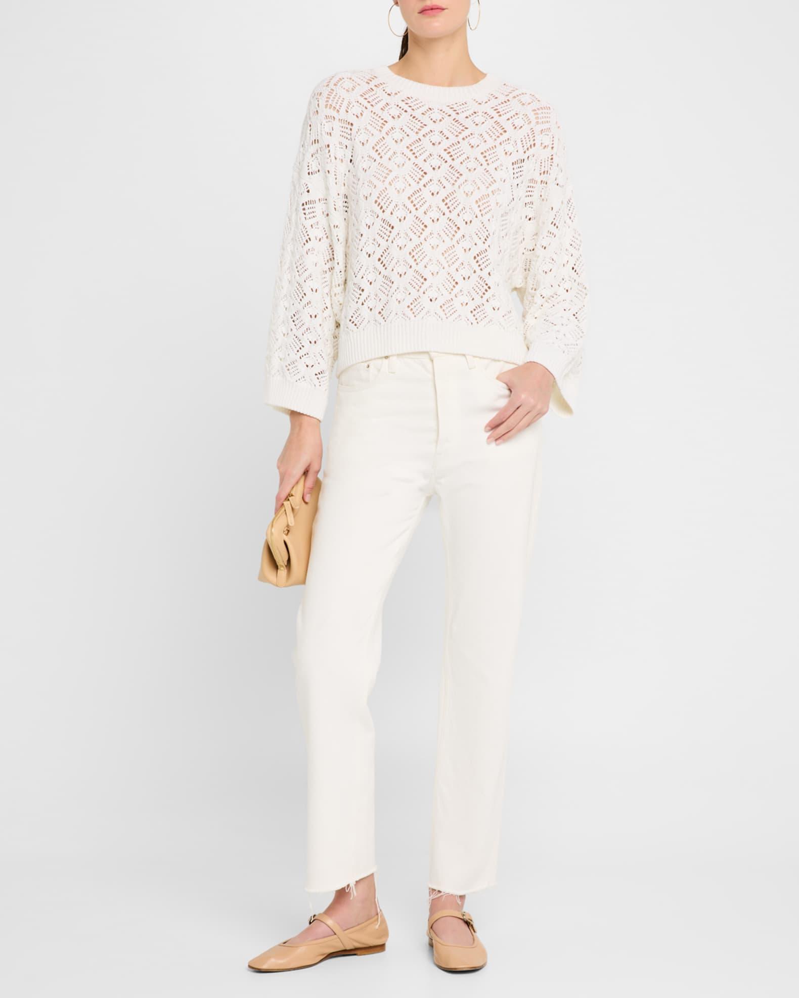 Pointelle-Knit Cotton Crewneck Sweater Product Image