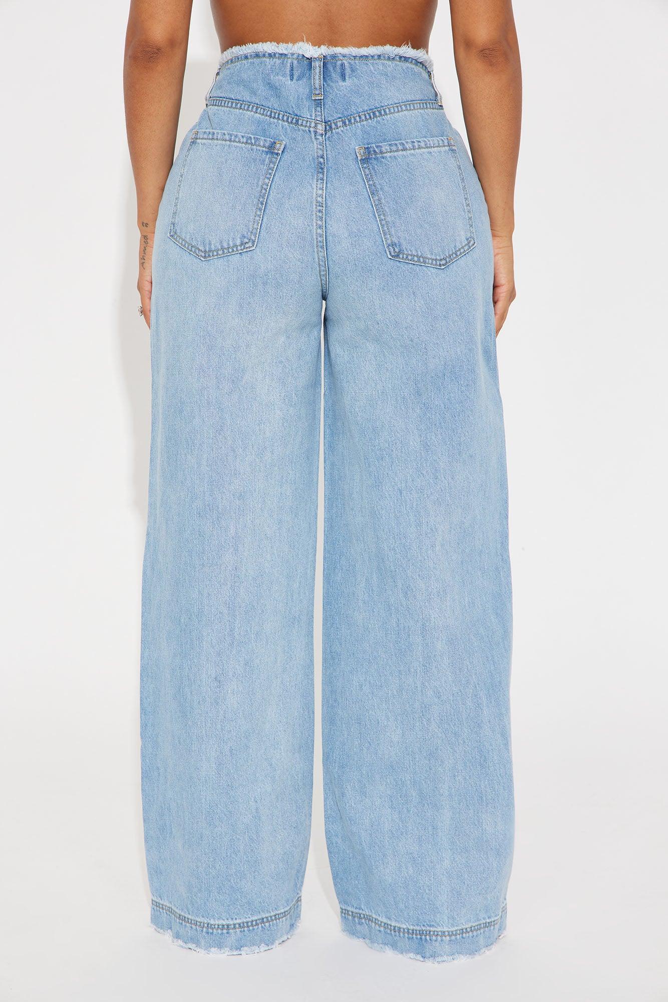 In Your Dreams Cut Off Waistband Baggy Jean - Medium Wash Product Image