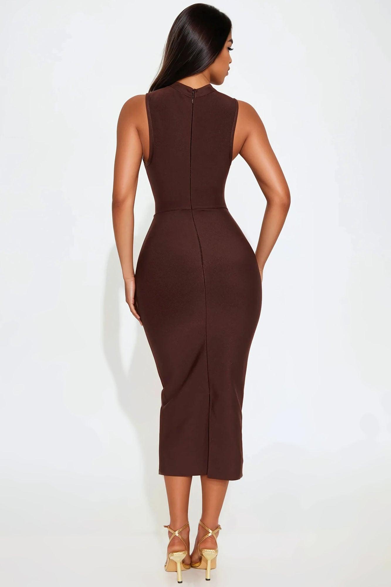 Still Her Ruched Bandage Midi Dress - Chocolate Product Image