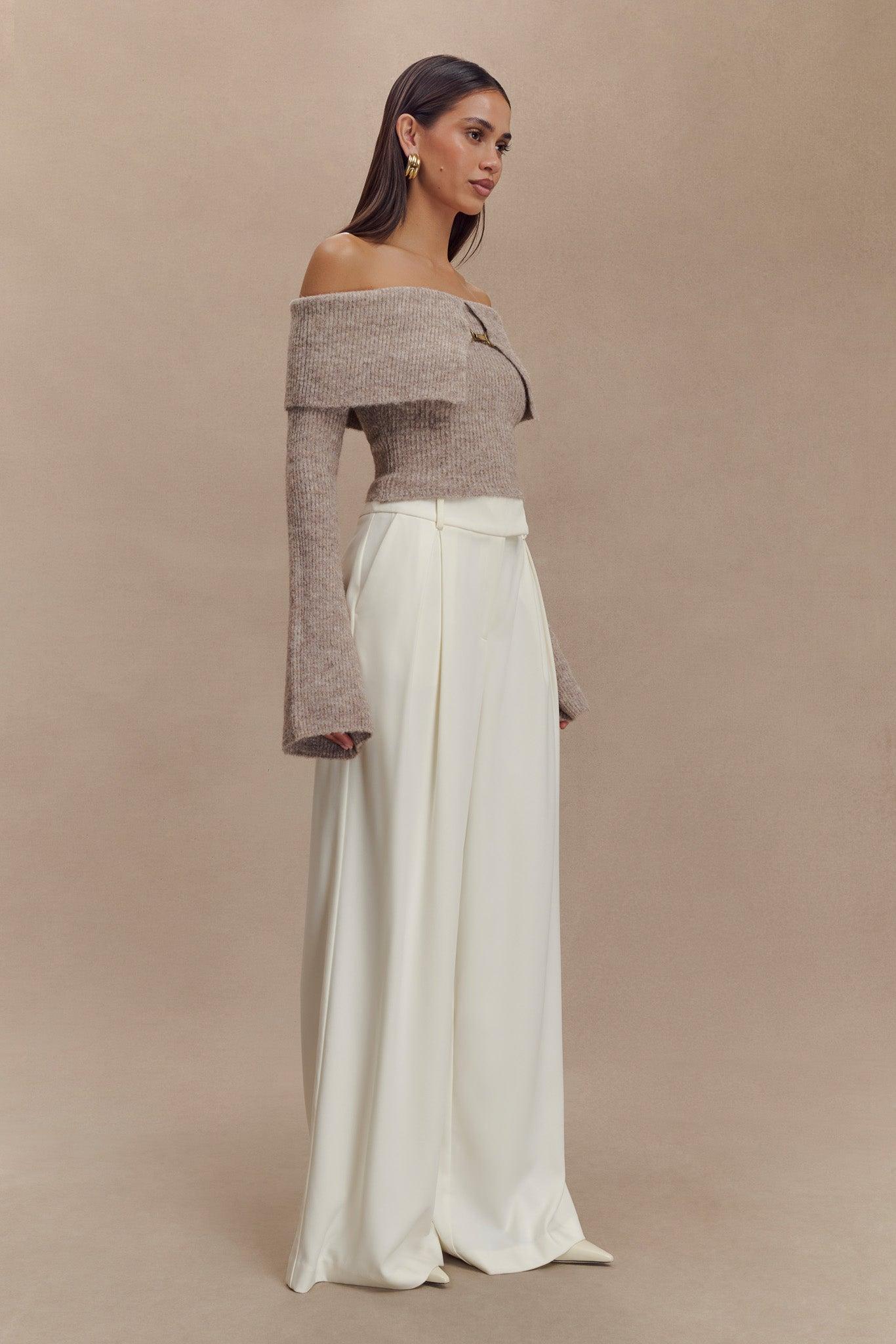 Jacqueline Pleated Wide Leg Pants - Ivory Product Image