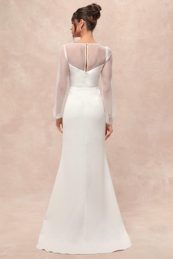 Immaculate Romance White Sheer Organza Long Sleeve Maxi Dress Product Image