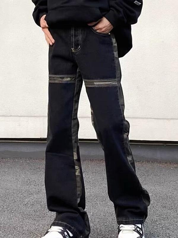 Men's Camo Print Splice Cargo Jeans Product Image