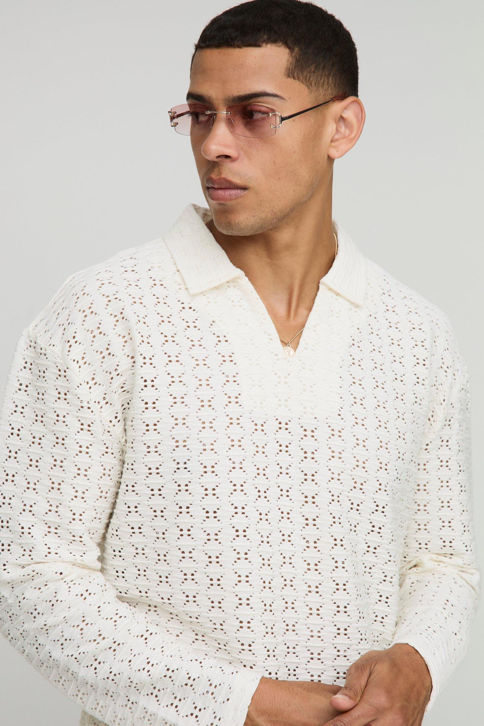 Textured Oversized Overhead V Neck Shirt | boohooMAN USA Product Image