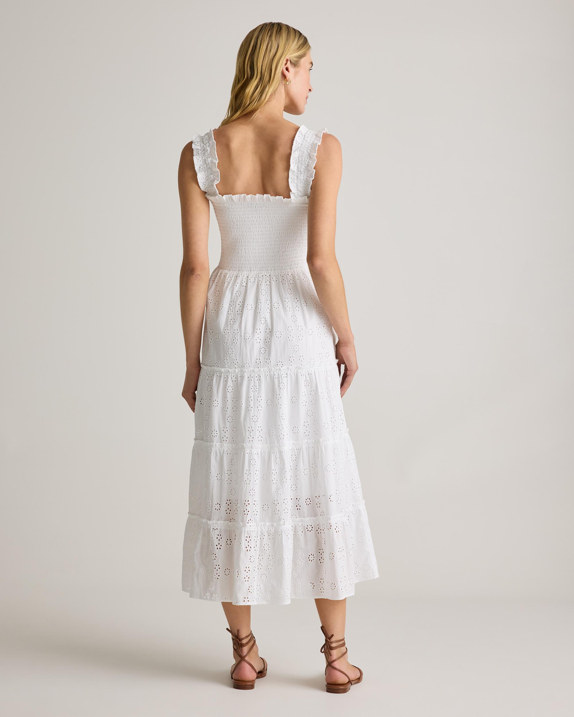 Quince | Women's Eyelet Smocked Midi Dress Organic Cotton Product Image