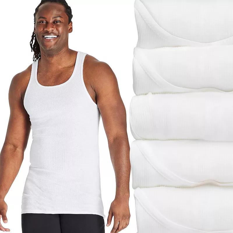 Big & Tall Hanes® 5-Pack Tall Man Ultimate Cotton White Extra Long Tank Undershirt, Men's,  Product Image