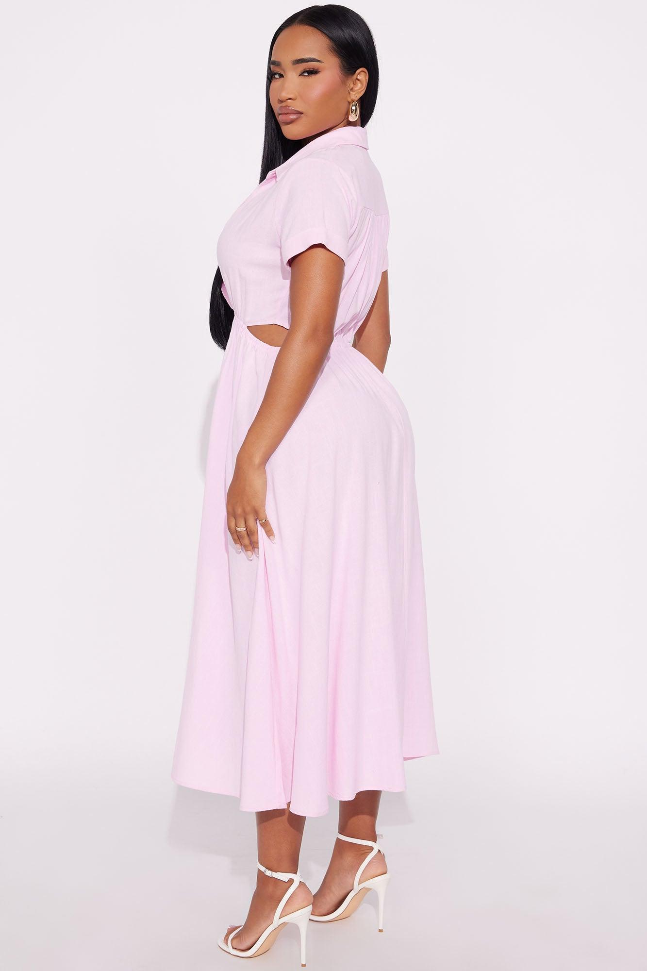Linen Maxi Shirt Dress - Pink Female Product Image